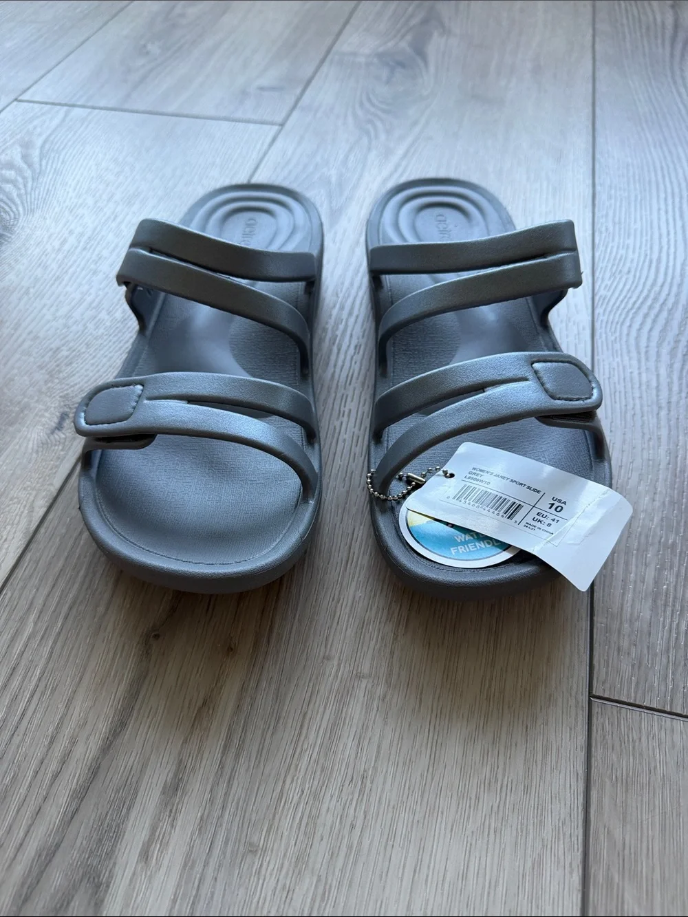 Aetrex Janey Sport Slide NWT Women’s 10 Sandals Grey Velcro Beach Travel Cruise